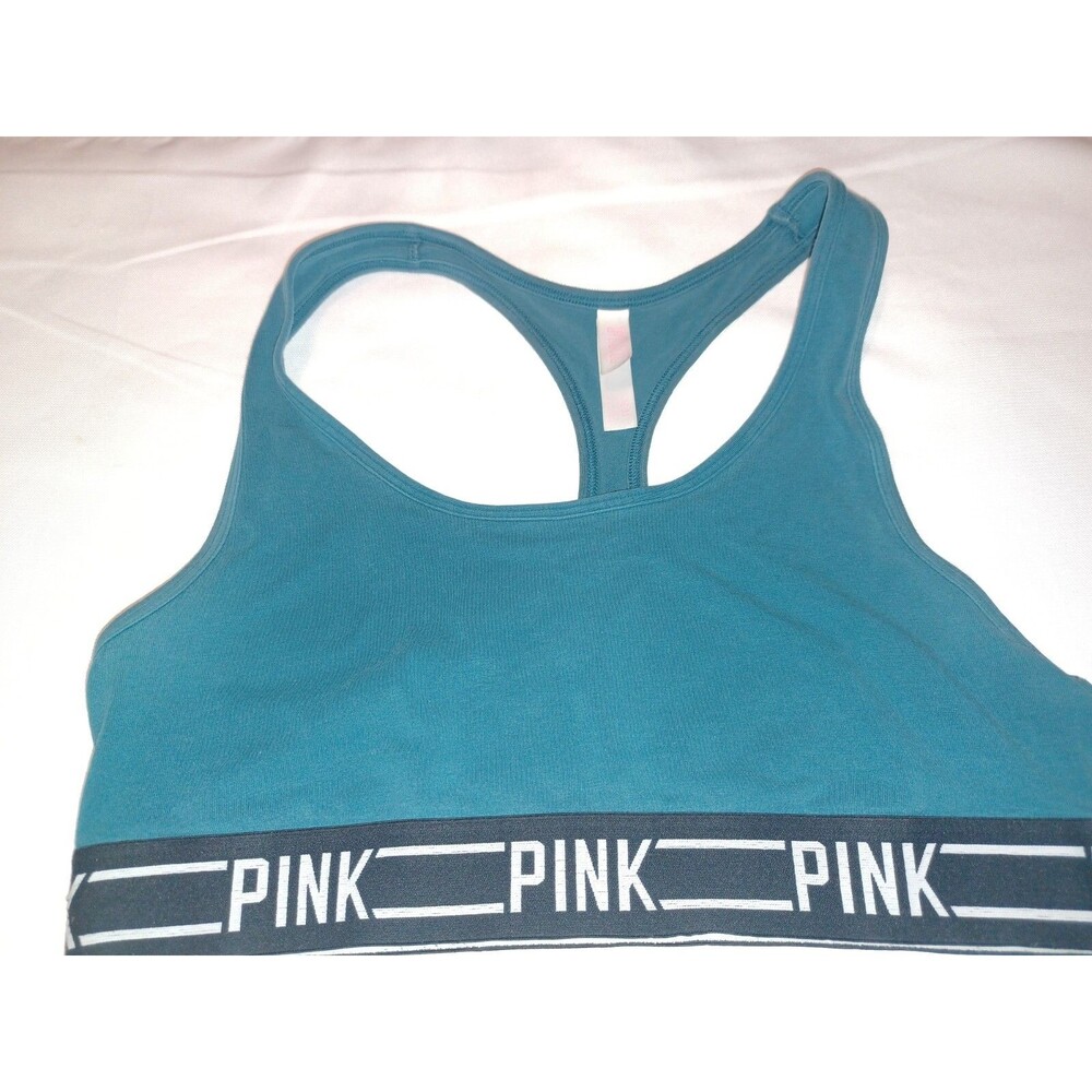 Victoria’s Secret PINK Sport Bra M Gym Logo Green racerback crop top women's